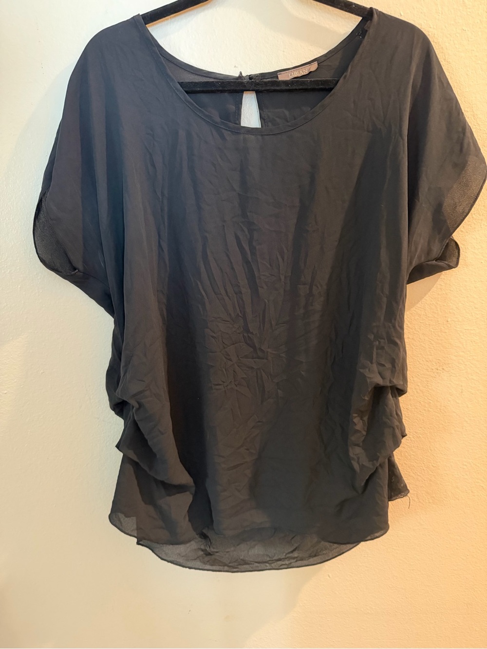 Stylish Women's lightweight Sheer Draped Silhouette Blouse Black Size XL
